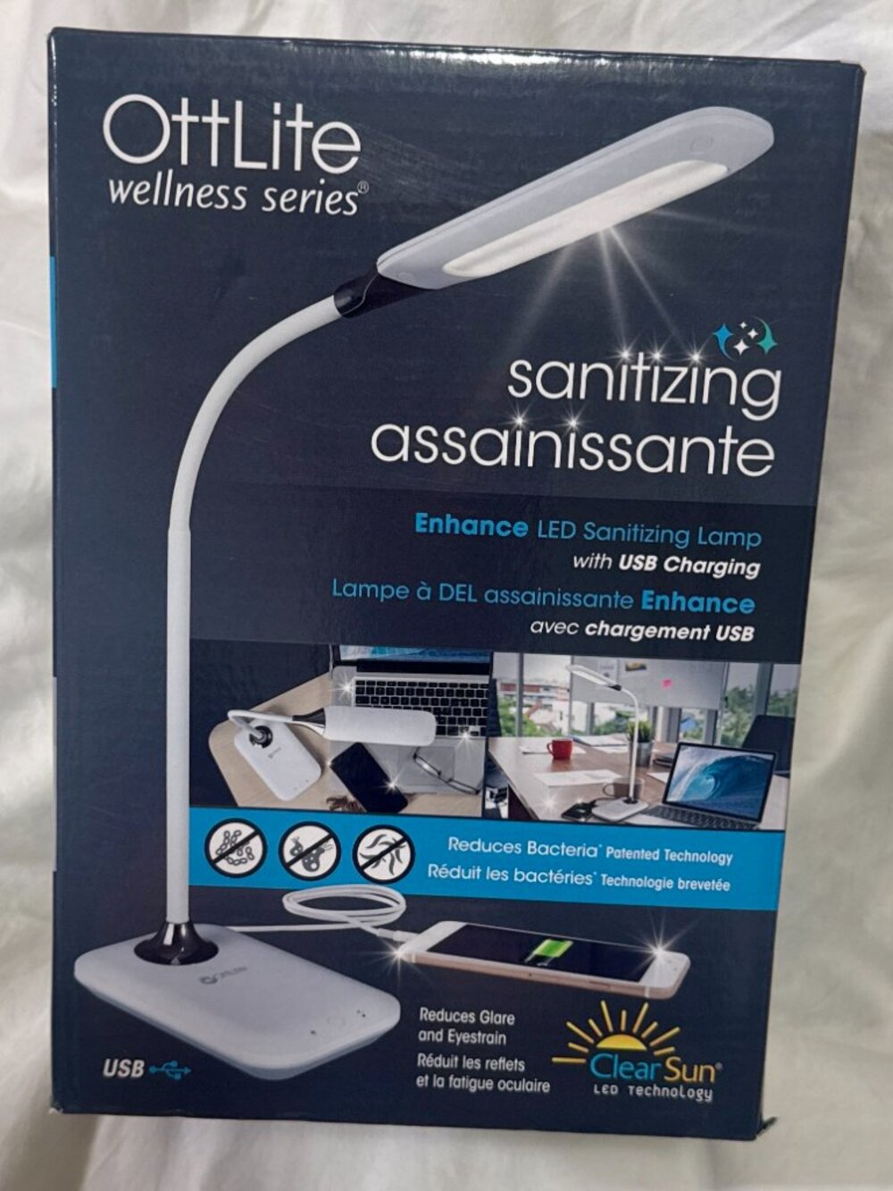 OttLite Enhance LED Lamp w/USB Charging, White, Retail